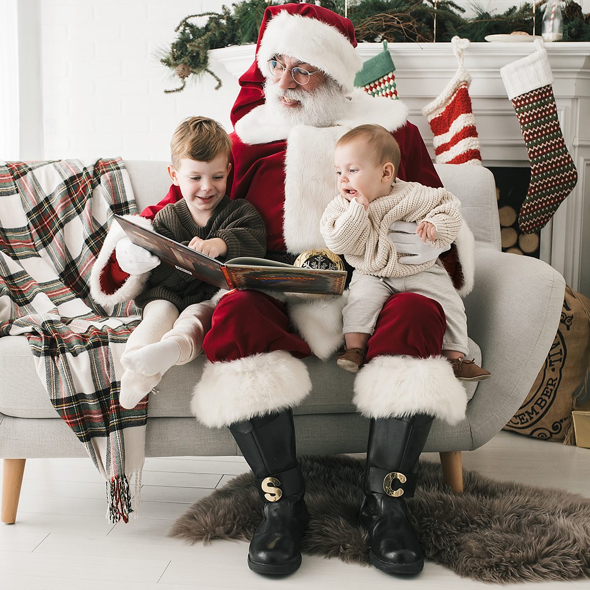 babies reading with Santa Claus