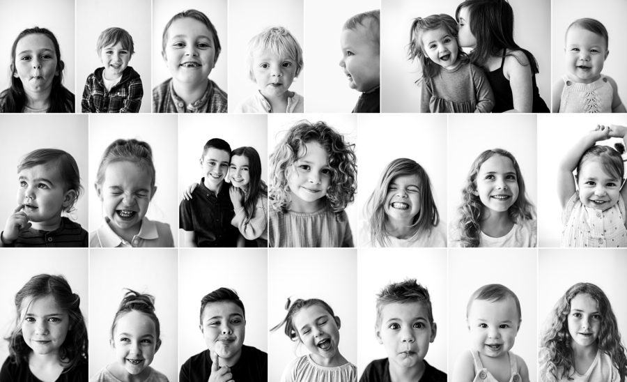 kids personality portraits in black and white